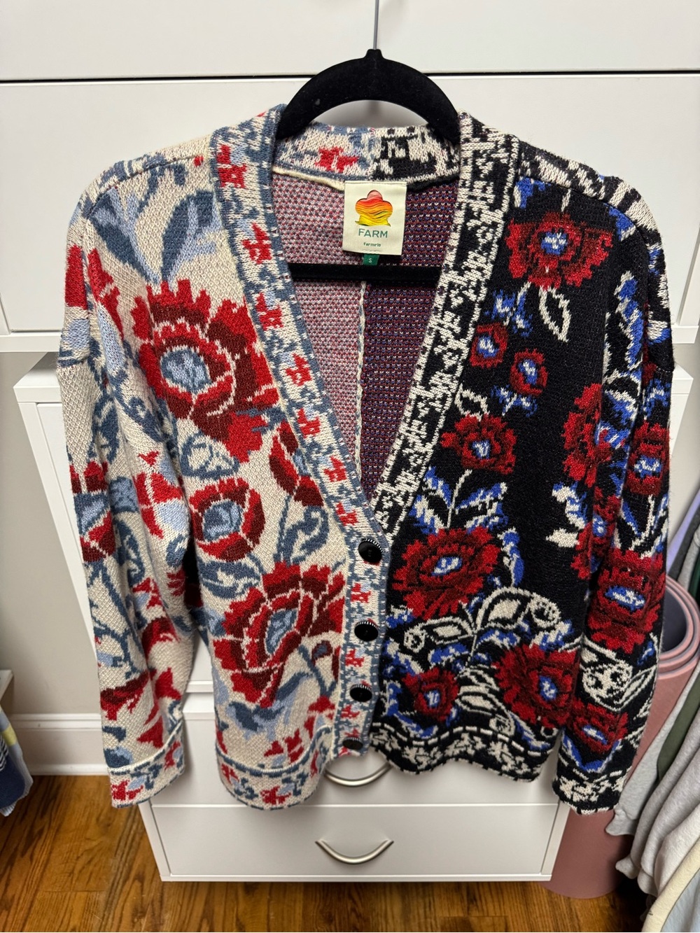 Farm Rio Floral Knit Cardigan - Red, Blue & Cream